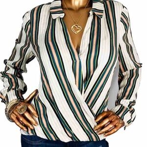 Bcbgeneration M Maxazrie Faux Wrap Tunic. Surplice crossbody Hi/Low hem V-neck.